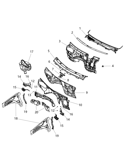 Silencer Dash Panel - Engine Compartment Diagram for 68051459AB