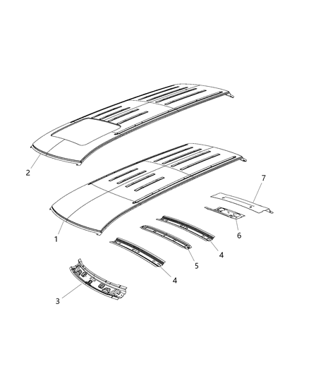 2010 Jeep Commander Header Roof Front Diagram for 55369449AC