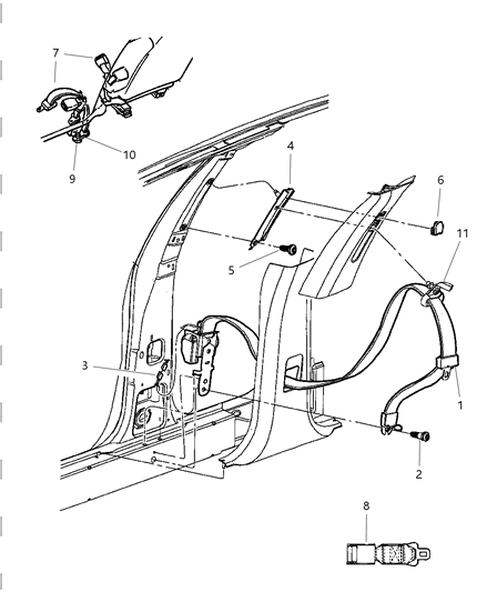 1989 Dodge Diplomat Seat Belt Front Outer Diagram for SG631L2AN