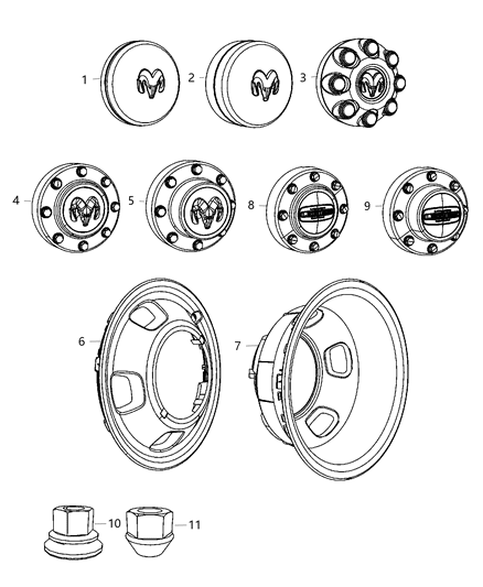 2003 Dodge Sprinter 3500 Cap Wheel Center Diagram for 68082005AA