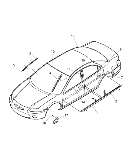 1996 Dodge Grand Caravan Molding Rear Door Diagram for SX15SW1AB