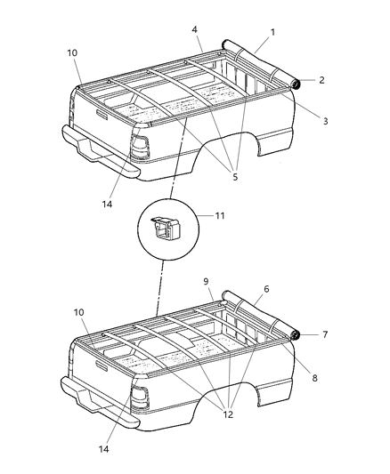 2001 Chrysler Concorde Retainer Tonneau Cover Hook Diagram for 5086899AA