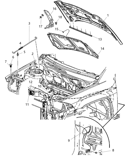 Weatherstrip Hood To Radiator Diagram for 5067756AB