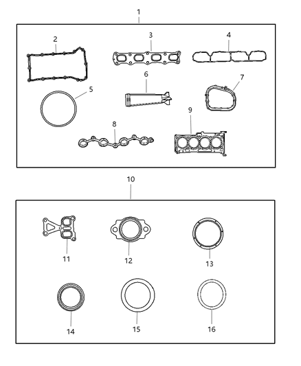 2015 Dodge Viper Gasket Package Engine Upper - Items 2-9 Diagram for 5189956AA
