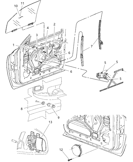 2007 Chrysler PT Cruiser Channel Door Glass Diagram for 55255495AC