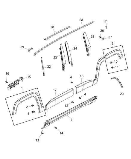 Clip Trim Flare Molding Attaching Diagram for 68102758AA