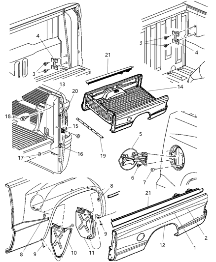 1996 Chrysler Sebring Panel Box Side Complete Diagram for 68051429AA