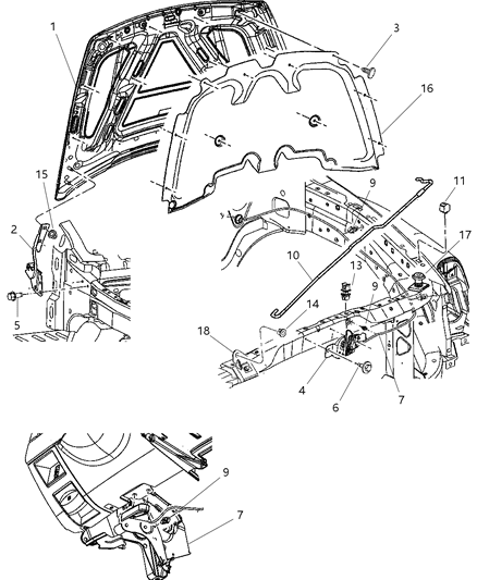 1994 Dodge Ram 3500 Hood Diagram for 55364539AA