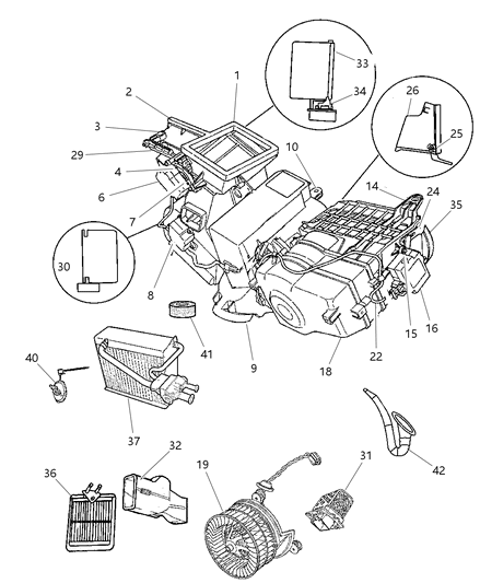 1991 Chrysler Town & Country Evaporator A/C With Liners Diagram for V9900015
