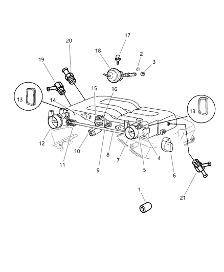 1991 Chrysler Town & Country Stud, Throttle Body Attaching Diagram for 6502645