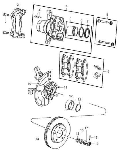 2012 Dodge Charger Knuckle And Hub Front Diagram for 68088498AB