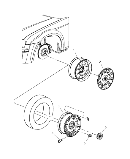 1989 Dodge Lancer Cap Wheel Center Diagram for 4895801AA