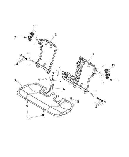 2004 Chrysler PT Cruiser Frame Rear Seat Back Diagram for 68526348AA