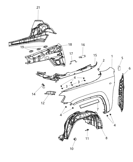 Silencer Wheelhouse Inner Front Diagram for 68272334AA
