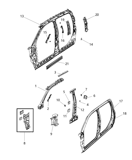 Panel Bodyside Aperture Inner Complete Diagram for 68264761AG