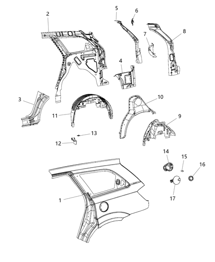 2009 Chrysler Town & Country Panel Bodyside Aperture Inner Rear Diagram for 68373043AB