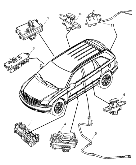 2004 Chrysler Pacifica Bezel Power Window Switch Diagram for 5102968AA