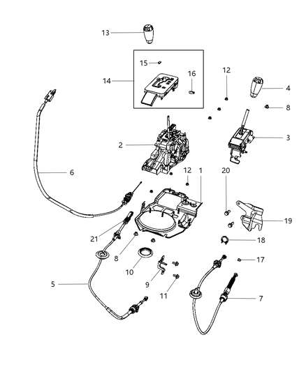 Cable Gearshift Control Diagram for 68067439AC