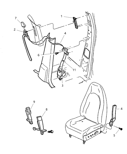 2003 Dodge Durango Seat Belt Front Outer Diagram for 5GZ051DVAE