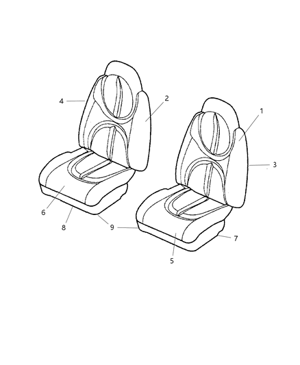 2002 Dodge Durango Cushion Front Seat Driver , (Includes Cover, Pad, Recliner) Diagram for XB751L5AA