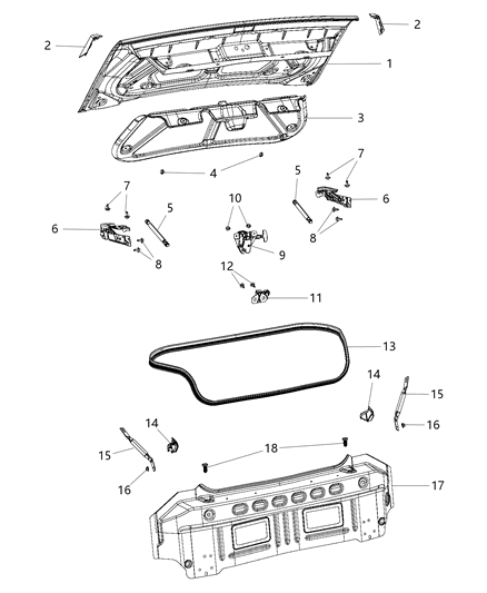 2019 Dodge Challenger Trunk Lid, Rear Diagram for 68044234AI