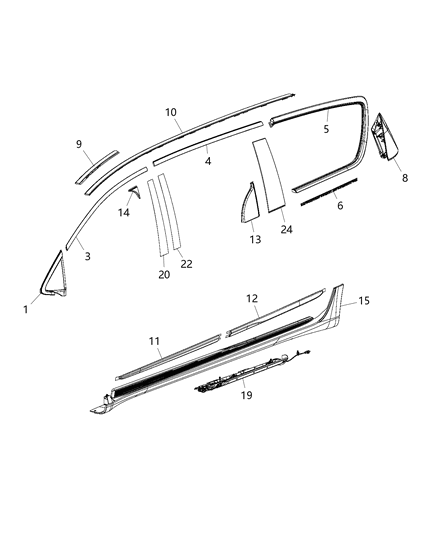 Glass Quarter Window Front Diagram for 68227746AC
