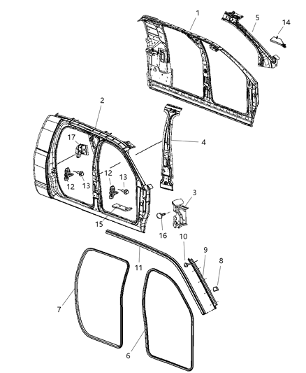 Panel Bodyside Aperture Outer Complete Diagram for 68000697AA