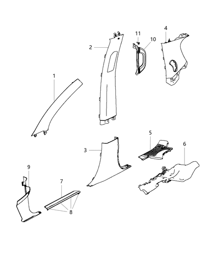 2006 Dodge Caravan Panel Cowl Side Trim Diagram for 1VK46DX9AB