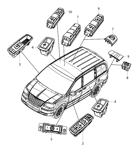 Switch And Bezel Front Door Diagram for 68110866AB