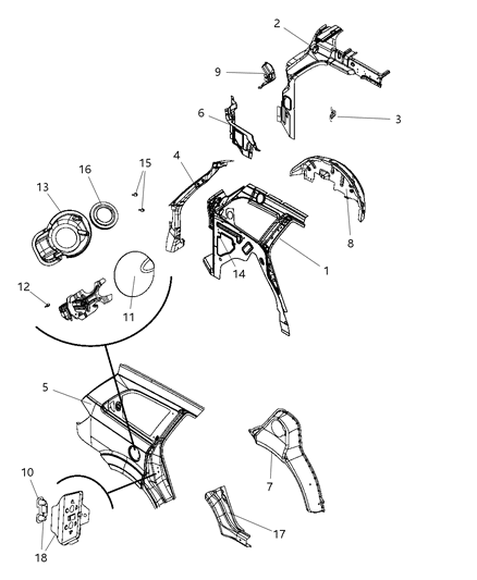 Panel Package Bodyside Aperture Rear Outer Diagram for 68035430AB