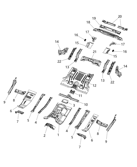 Pan Front Floor Tunnel Diagram for 68298262AB