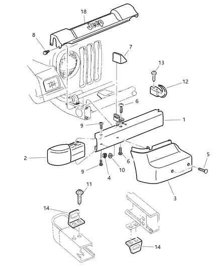 1993 Dodge D150 Cover Bumper Diagram for 55155667AF