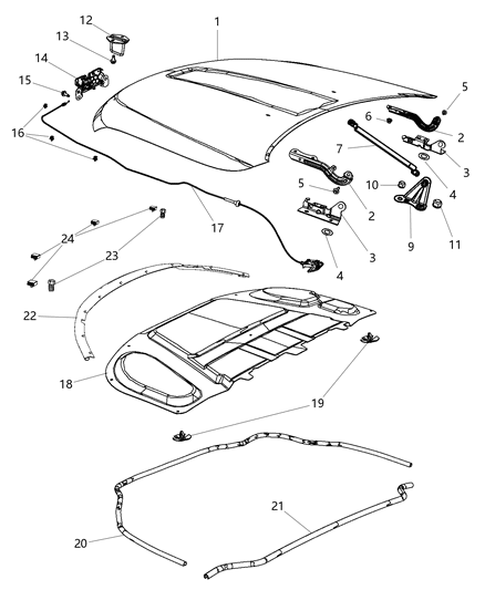 2008 Dodge Challenger Panel Hood, Front Diagram for 55369453AE