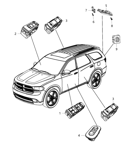 Switch And Bezel Front Door Diagram for 68289802AB