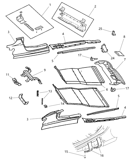 2002 Chrysler Prowler Reinforcement Rear Floor Pan Diagram for 4865108AA