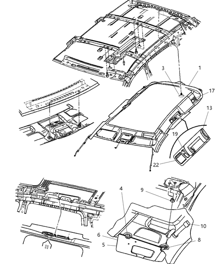 2005 Chrysler Pacifica Retainer Visor Diagram for 5102240AA