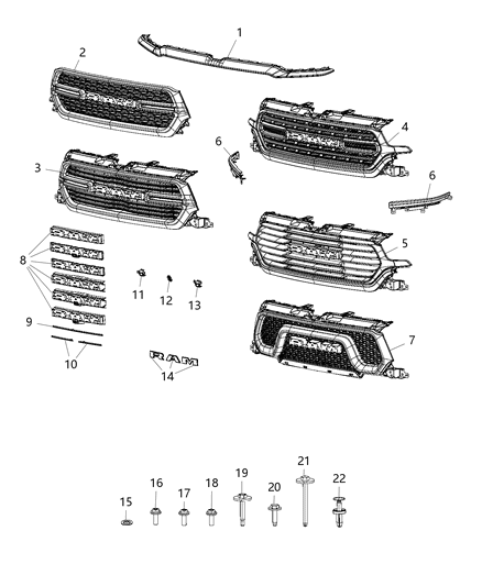 Grille Radiator Diagram for 68404965AA