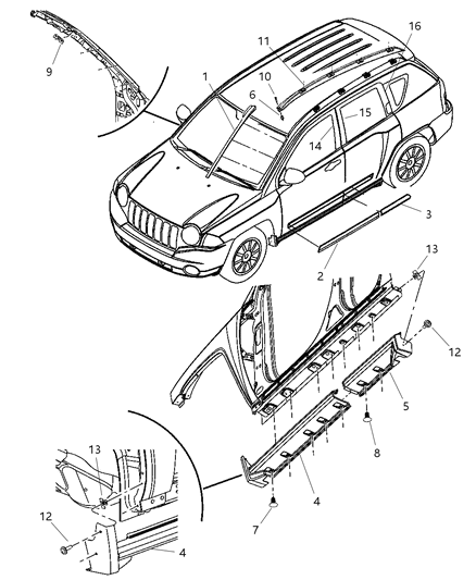 2004 Jeep Grand Cherokee Molding Side Sill Rear Diagram for 5116128AB