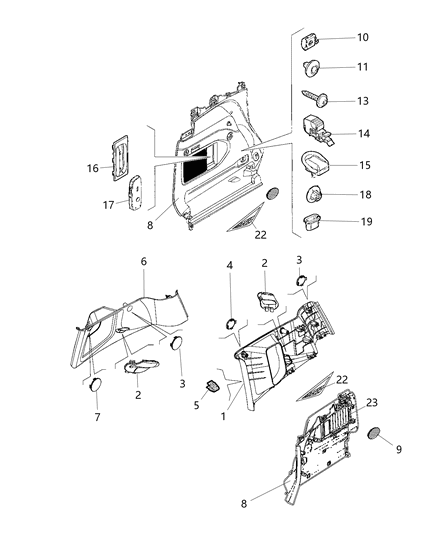 2020 Jeep Compass Grille Panel Lower Rear Corner, Access Cover Diagram for 5VW30GTVAA