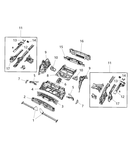 Bracket Frame Rail Diagram for 68157654AB