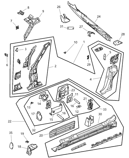2004 Chrysler Crossfire Reinforcement, Jacking Diagram for 5104767AA