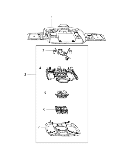 2011 Jeep Grand Cherokee Console Overhead Includes Retainer, Bezels, Wiring & Clips Diagram for 5SZ68PS4AD