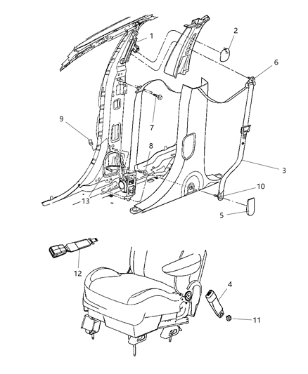 2008 Dodge Durango Cup Seat Belt Retractor Diagram for 4680536AC