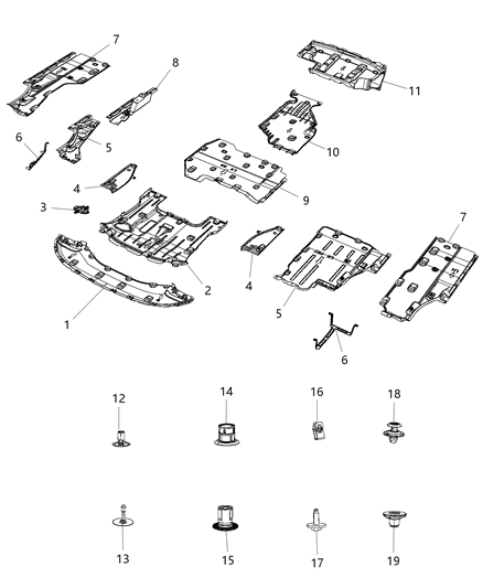 Belly Pan Extension Front Diagram for 68227444AE
