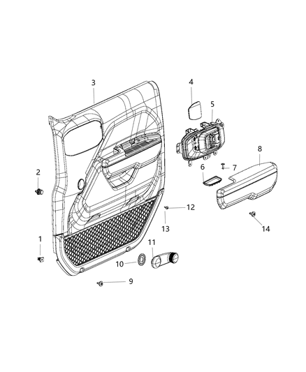 2005 Chrysler PT Cruiser Panel Assembly Front Door Trim Diagram for 5ZW81TX7AG