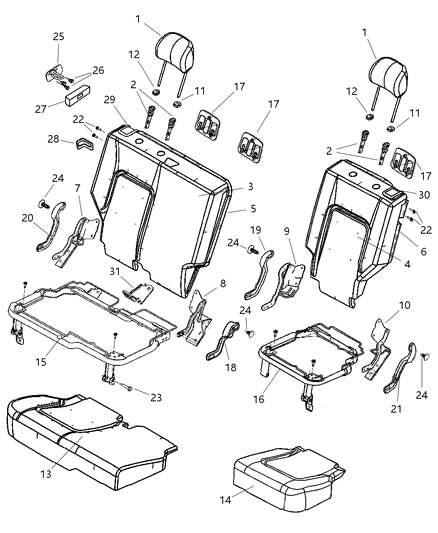2011 Ram 2500 Headrest Rear Diagram for 1BC851D5AA