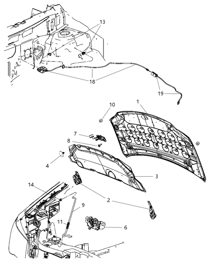 Release Hood Latch Cable Diagram for 5109272AA