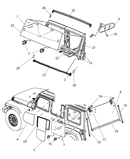 Weatherstrip Windshield Header Diagram for 5182070AA