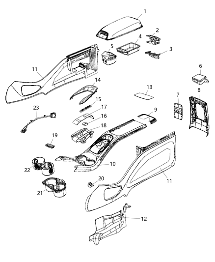 2020 Dodge Journey Armrest Console Diagram for 1VG311XBAA