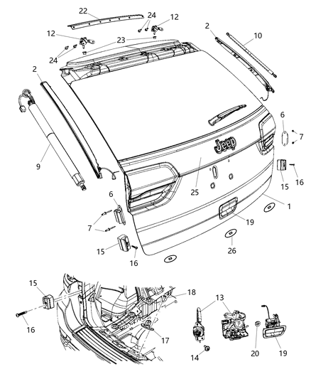 2022 Jeep Wrangler Power Drive Assembly Liftgate Diagram for 68333901AB